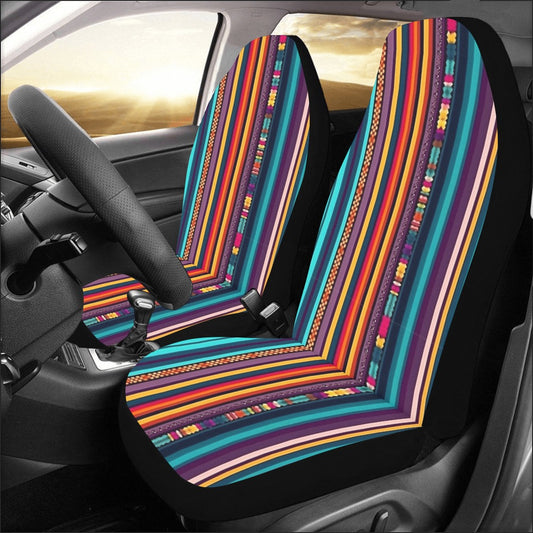 Boho Striped Car Seat Covers 2 pc, Stripes Pattern Bohemian Art Front Auto Vehicle SUV Universal Seat Protector Accessory Decor