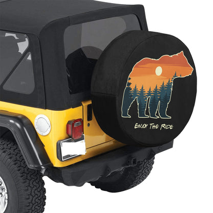 Bear Sunset Spare Tire Cover, Spare Wheel Cover Pine Trees Mountains Custom RV Camper Back Tire Camera Hole Adventurous Gift Starcove Fashion