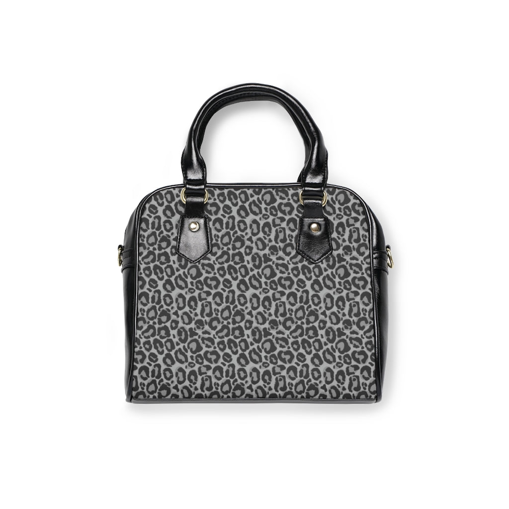 Grey Leopard Purse Handbag, Animal Print High Grade Leather Designer Gift Satchel Top Handle Bag with Strap Zip Starcove Fashion