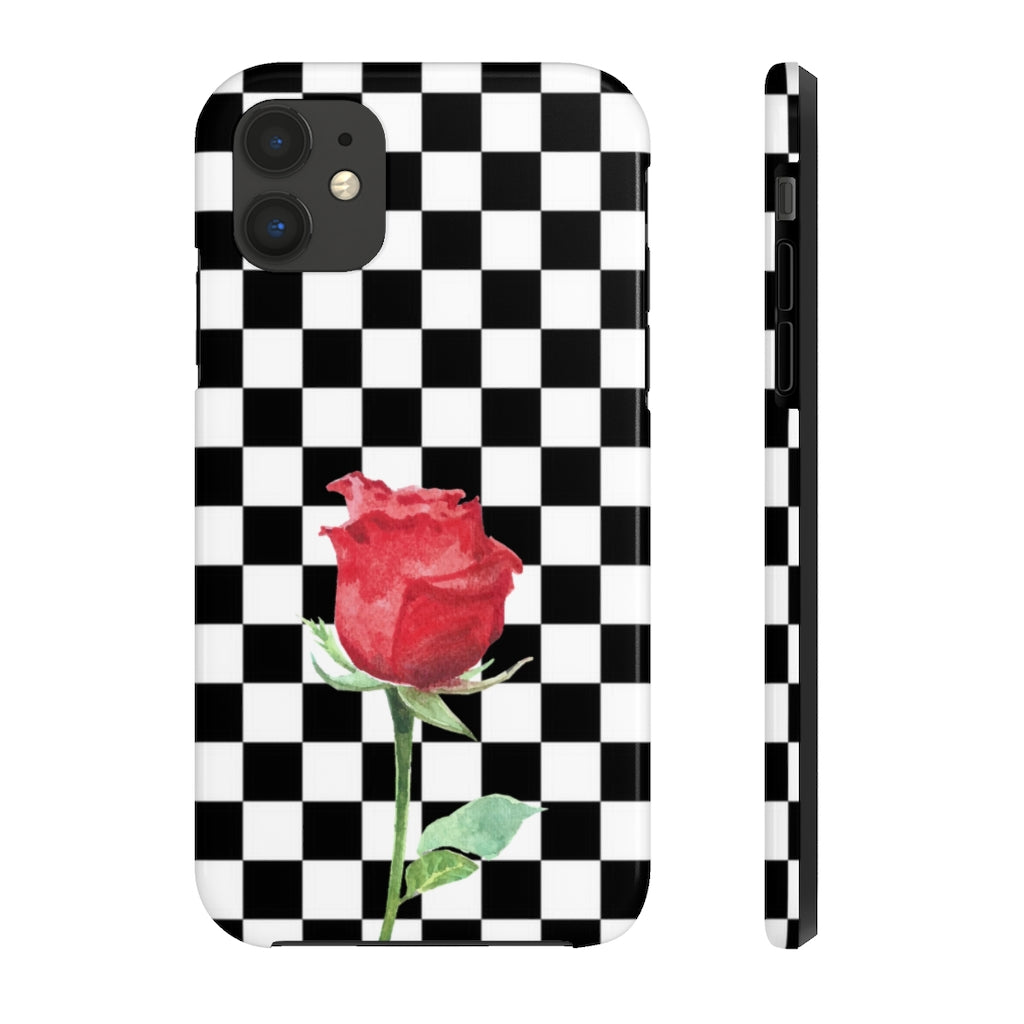 Check Red Rose iPhone 13 12 Case, Black White Checkered Case Mate Tough Phone 11 SE Pro Max Cute Gift XS Max XR X 7 6 Plus 8 Starcove Fashion