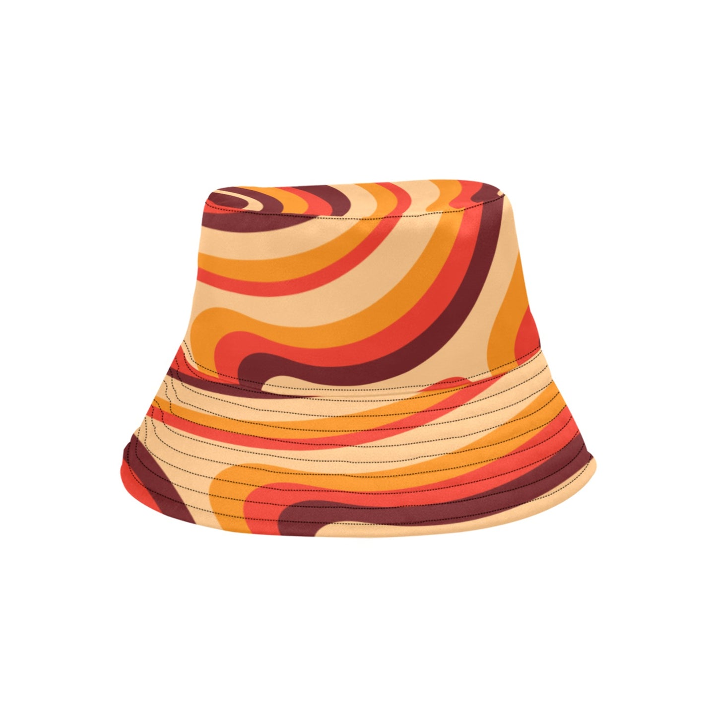 Retro Bucket Hat, 70s Groovy Orange Psychedelic Vintage Summer Festival Cute Women Men Designer Beach Sun Shade Y2K Cotton Twill