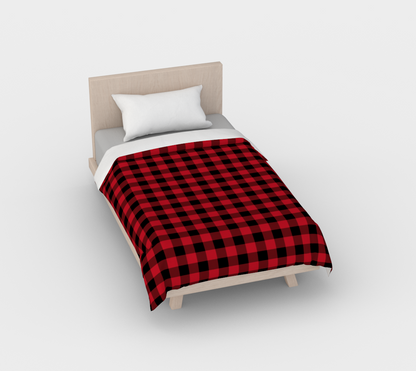 Red Buffalo Plaid Duvet Cover, Check Cotton Sateen King Full Double Queen Twin Unique Vibrant Bed Modern Bedding Bedroom Decor Starcove Fashion