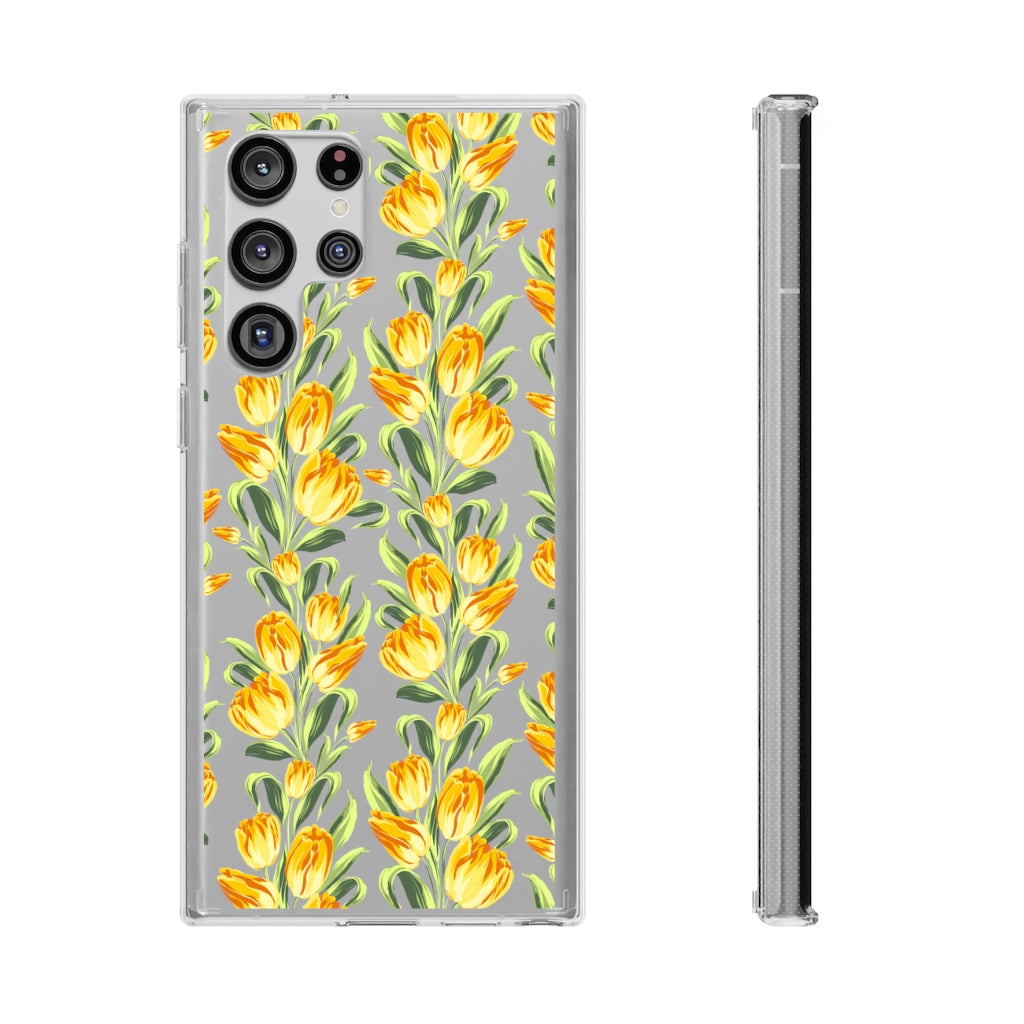 Yellow Tulips Clear Phone Cases, Flowers iPhone 13 Pro Max Print Cute Aesthetic iPhone 12 11 Mini Galaxy S22 S21 Transparent Starcove Fashion
