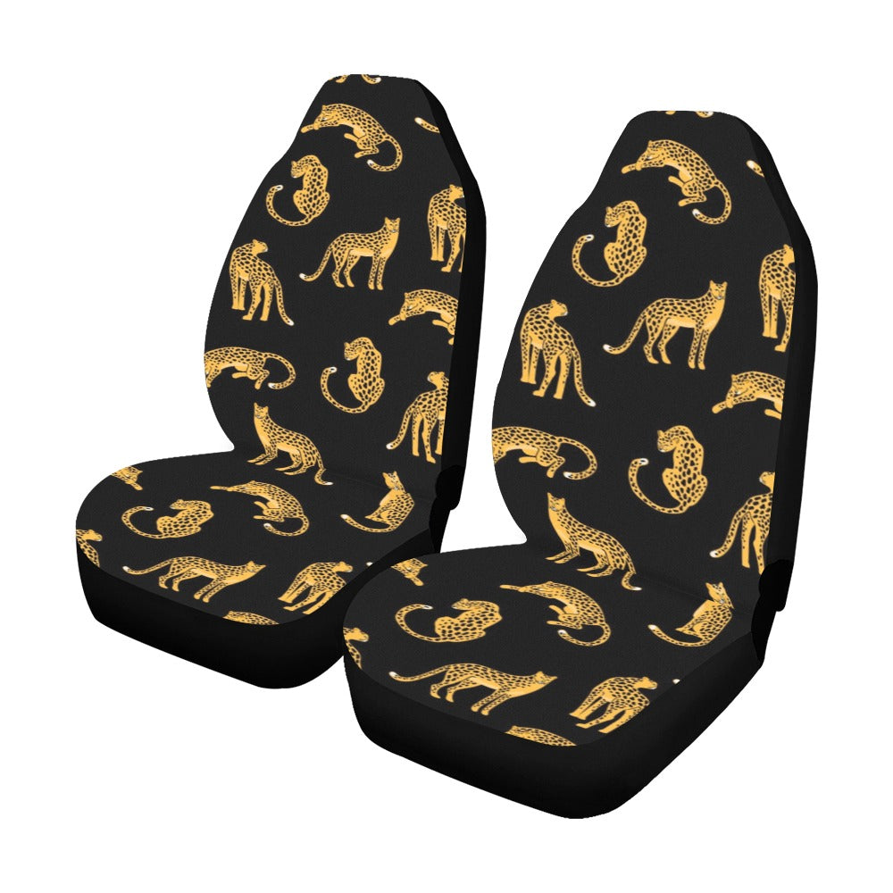 Cheetah Print Car Seat Covers 2 pc, Animal Leopard Pattern Front Seat Covers, Car Vehicle SUV Seat Protector Designer Women Accessory