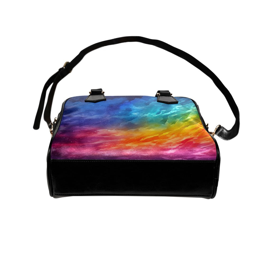 Rainbow Purse, Watercolor Art Stripes Pattern Cute Small Shoulder Zip Bag Vegan Leather Women Designer Handbag Crossbody Ladies
