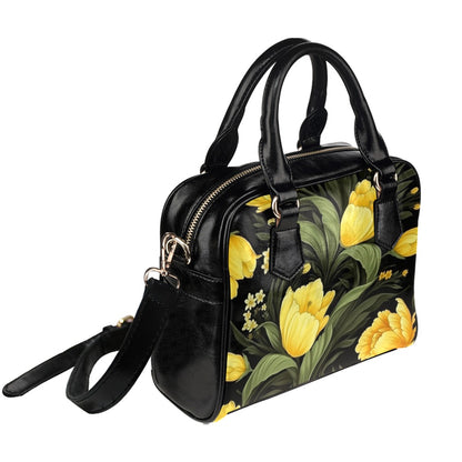 Yellow Floral Purse, Flowers Retro Pattern Cute Small Shoulder Zip Bag Vegan Leather Women Designer Handbag Crossbody Ladies