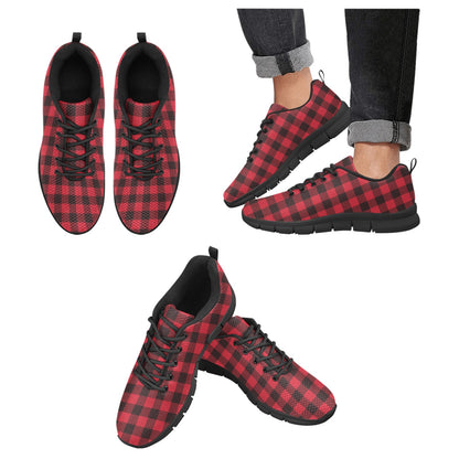 Red Buffalo Plaid Women Sneakers, Black Checkered Custom Cute Women's Breathable Check Fashion Vegan Mesh Canvas Athletic Sports Shoes Starcove Fashion