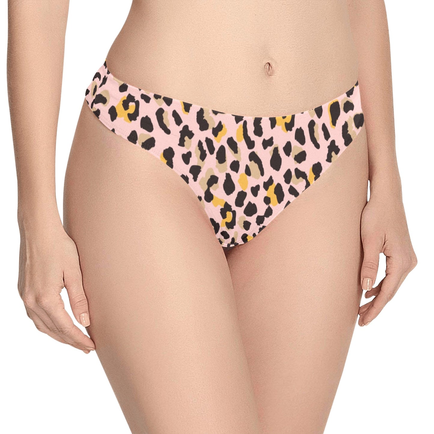 Pink Leopard Women Thongs, Animal Print High-cut Briefs Panties
