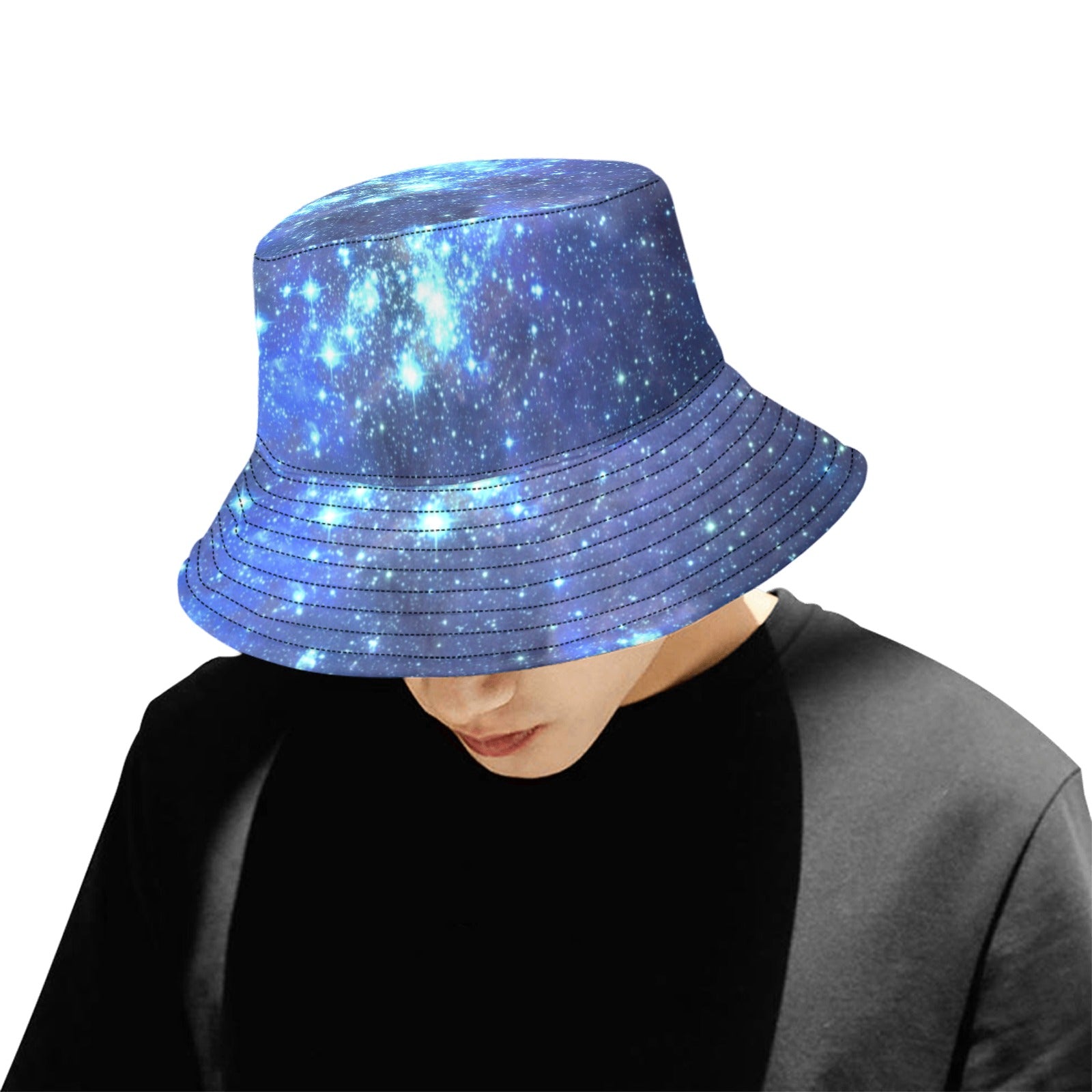 Galaxy Bucket Hat, Blue Space Stars Retro Vintage Summer Festival Cute Women Men Designer Beach Sun Shade Y2K Cotton Twill Starcove Fashion