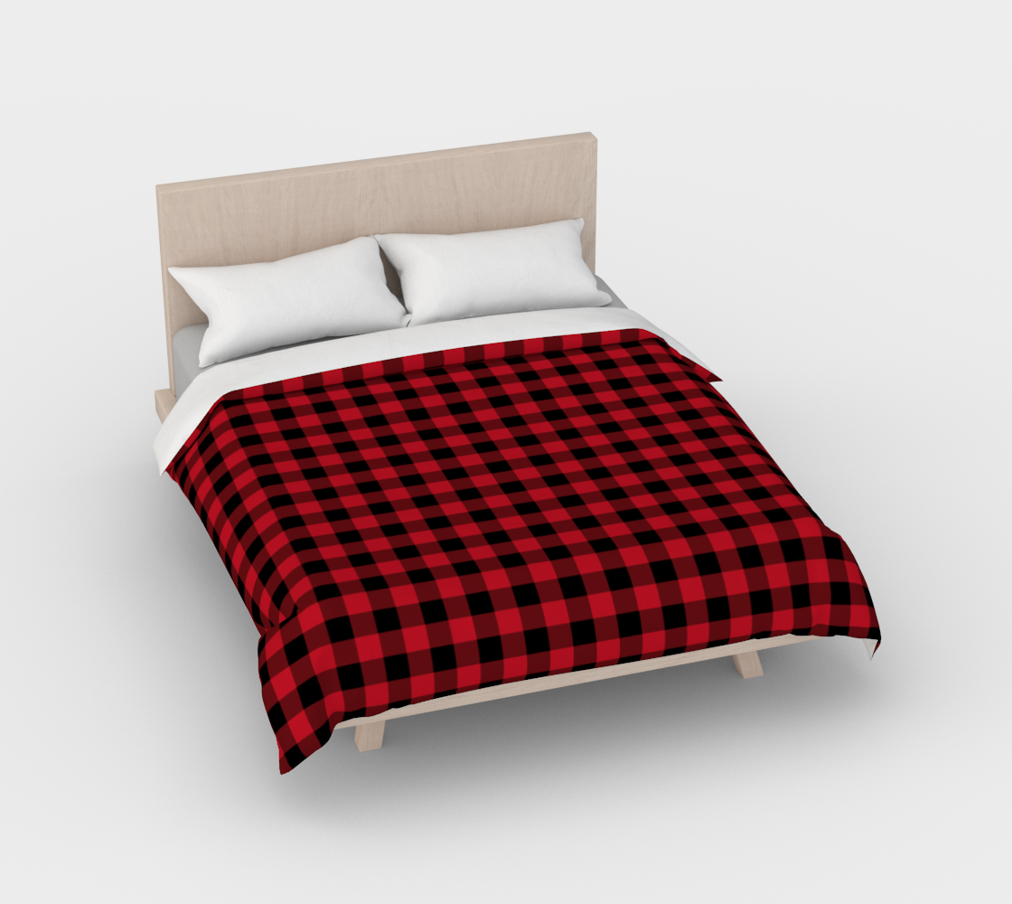 Red Buffalo Plaid Duvet Cover, Check Cotton Sateen King Full Double Queen Twin Unique Vibrant Bed Modern Bedding Bedroom Decor Starcove Fashion