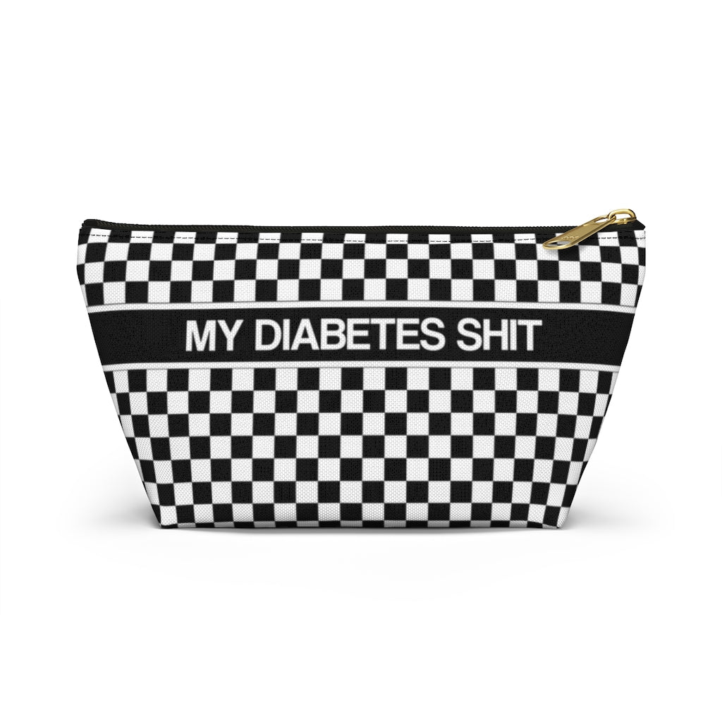 My Diabetes Shit Bag, Fun Diabetic Supply Case, Black White Checkered, Type One, Accessory Zipper Pouch Bag w T-bottom Starcove Fashion