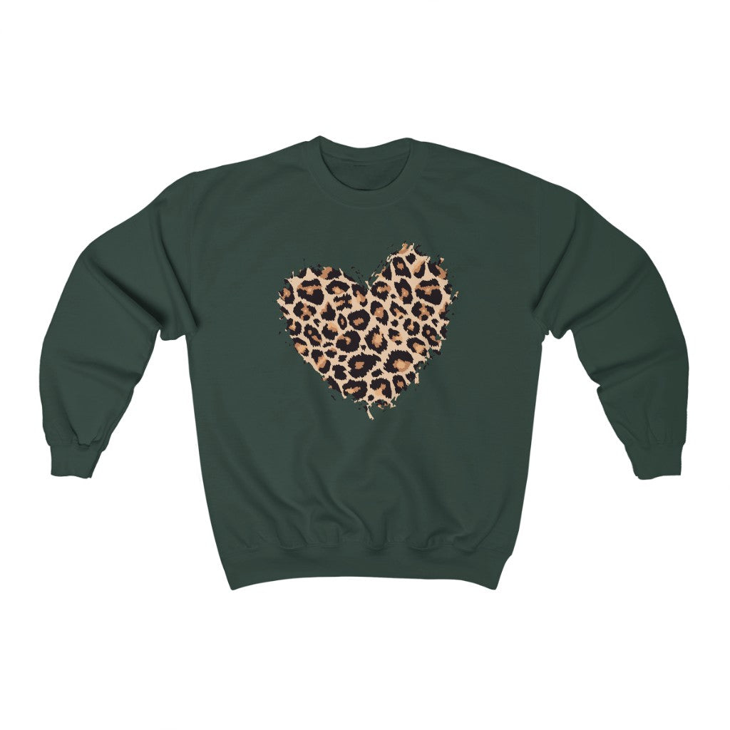 Leopard Heart Sweatshirt, Cheetah Graphic Valentines Day Crewneck Fleece Sweater Pullover Men Women Aesthetic Top Starcove Fashion