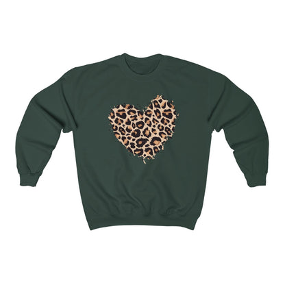Leopard Heart Sweatshirt, Cheetah Graphic Valentines Day Crewneck Fleece Sweater Pullover Men Women Aesthetic Top Starcove Fashion