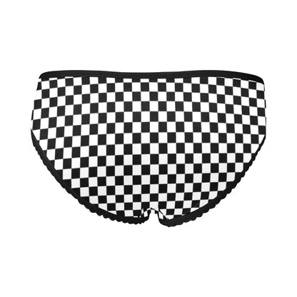 Checkered Women High-cut Briefs Panties, Underwear Black White Check Racing Sexy Bride Checkerboard Knickers Ladies