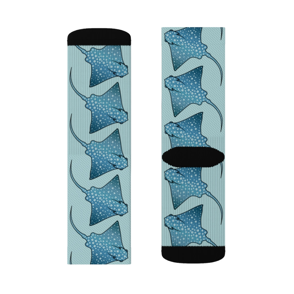 Blue Spotted Stingrays Socks, 3D Sublimation Ocean Beach Fish Women Men Funny Fun Novelty Cool Funky Casual Cute Crew Unique Gift Starcove Fashion