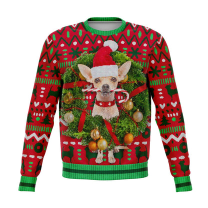 Chihuahua Dog Ugly Christmas Sweater, wreath Sweatshirt Xmas Holiday Party Funny Men Women Tree Snowflakes Red Green Plus Size Starcove Fashion