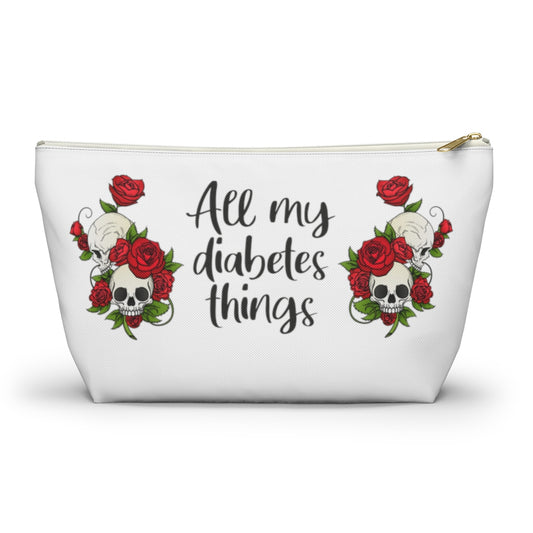 All My Diabetes things Bag, Roses Flower Skull Fun Diabetic Supply Case Carrying Type DT1 Gift Zipper Travel Pouch w T-bottom Starcove Fashion