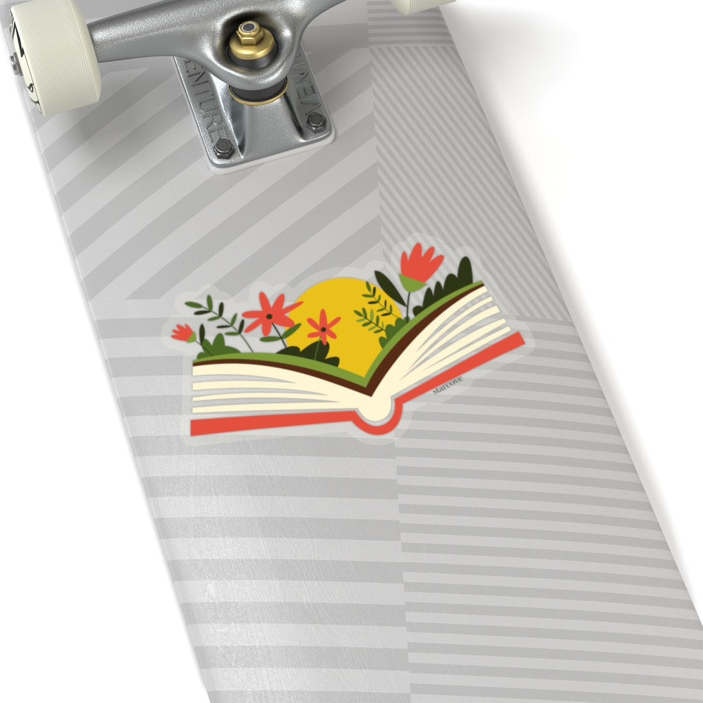 Flower Book Sticker, World Book Day Reading Library Laptop Decal Vinyl Cute Waterbottle Tumbler Car Bumper Aesthetic Label Wall Mural Starcove Fashion