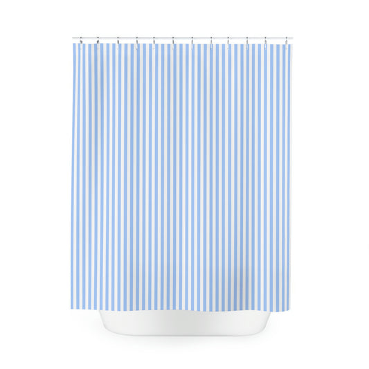 Blue Striped Shower Curtain, White French Farmhouse Fabric Unique Bath Bathroom Decor Cool Unique Home Gift 71" x 74"