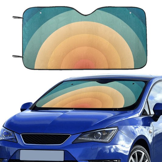 Groovy Windshield Sun Shade, Vintage Retro Radial Rays Geometric 70s Art Car Accessories Auto Protector Window Visor Screen Cover Decor Starcove Fashion