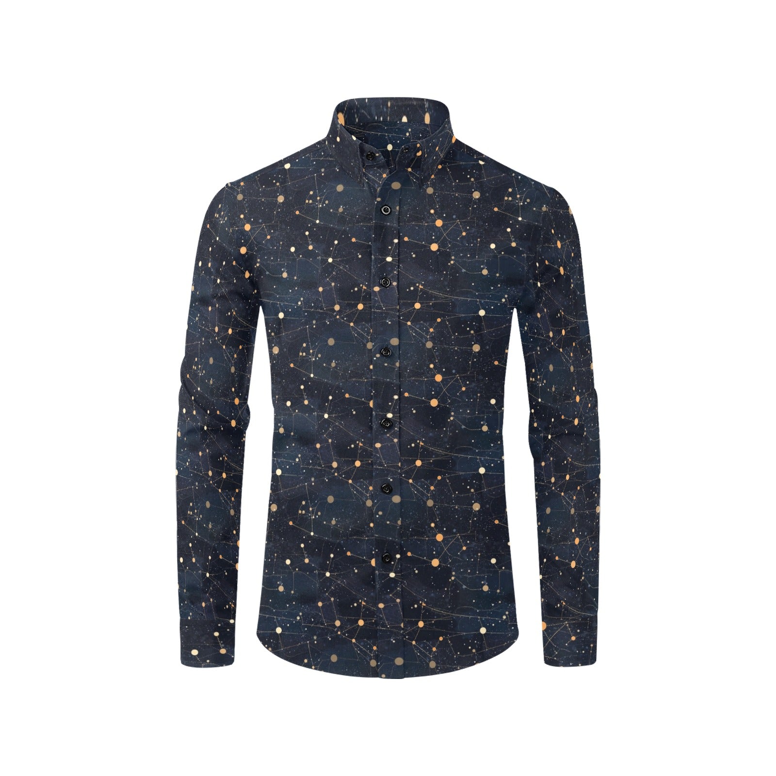 mens dress shirt with stars Stars Long Sleeve Men Button up Shirt, Space Black White Print Dress Buttoned Collar Dress Shirt With Chest Pocket