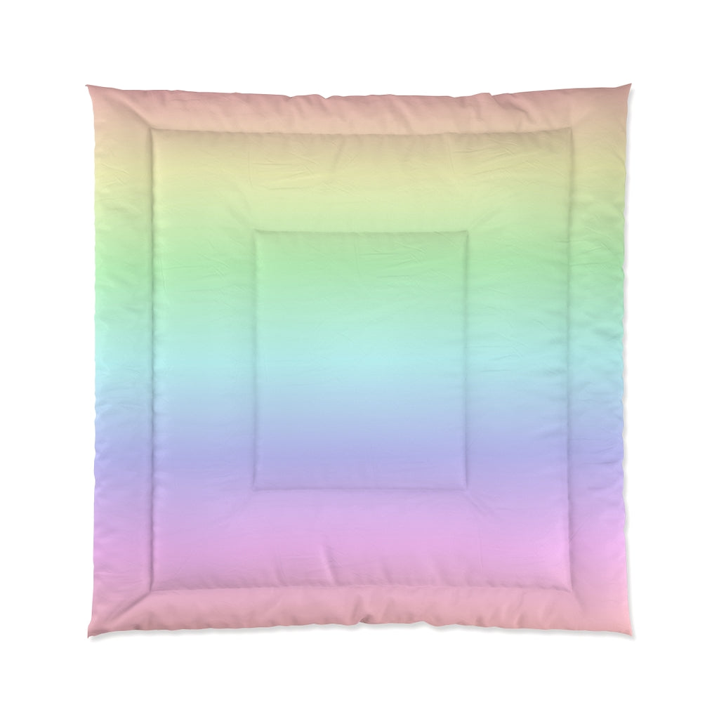 Rainbow Ombre Bed Comforter, Pastel Pink Purple Colorful King Queen Twin Single Full Size Quilted Blanket Bedding Bedroom Starcove Fashion