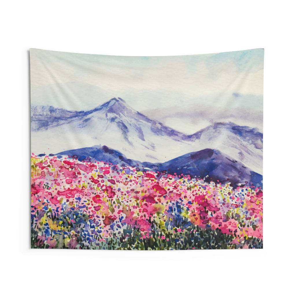 Flower Mountain Tapestry, Watercolor Pink Colorful Landscape Indoor Wall Art Hanging Tapestries Large Small Decor Home Dorm Room Gift Starcove Fashion