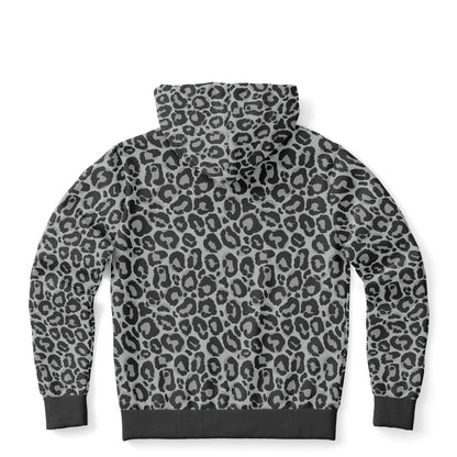 Grey Leopard Zip Up Hoodie, Animal Print Front Zipper Pocket Men Women Unisex Adult Aesthetic Cotton Fleece Hooded Sweatshirt Starcove Fashion