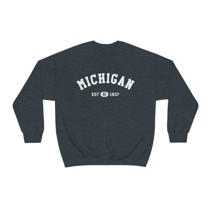 Michigan Sweatshirt, State MI Vintage Graphic Crewneck Fleece Cotton Sweater College Jumper Pullover Men Women Aesthetic Top