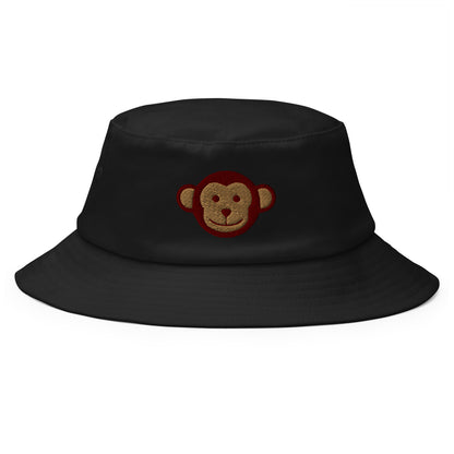Monkey Embroidered Bucket Hat, Animal Face Retro Vintage Summer Festival Cute Women Men Designer Beach Sun Shade Cotton