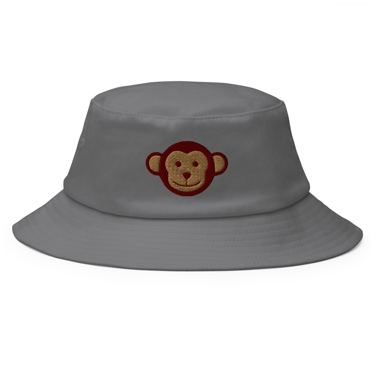 Monkey Embroidered Bucket Hat, Animal Face Retro Vintage Summer Festival Cute Women Men Designer Beach Sun Shade Cotton