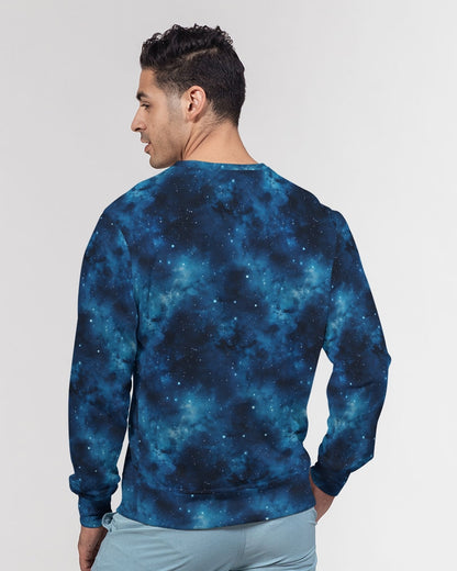 Galaxy Space Blue Men Sweatshirt, Milky Way Galactic Universe Graphic Crewneck Fleece Sweater Jumper Pullover Unisex Aesthetic Designer Top Starcove Fashion