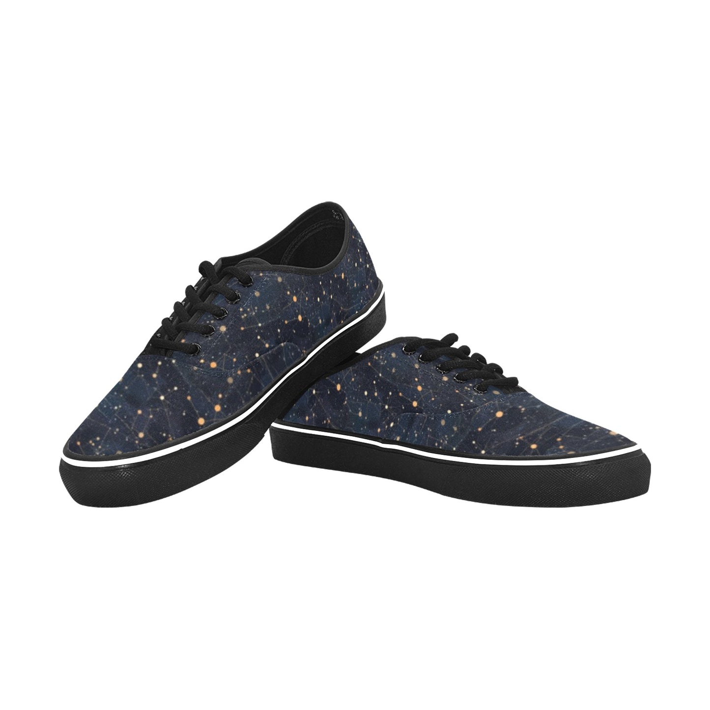 Constellation Space Stars Women Shoes, Galaxy Universe Sneakers Canvas Black Low Top Lace Up Custom Girls Ladies Aesthetic Flat Shoes