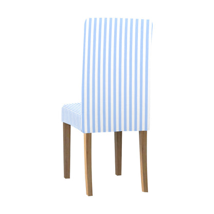 Light Blue Striped Dining Chair Seat Covers, White Stretch Slipcover Furniture Dining Room Party Banquet Home Decor Spandex