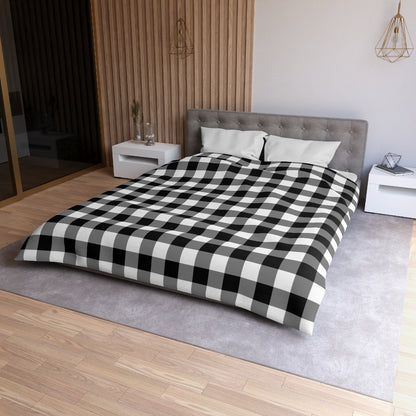Buffalo Check Duvet Cover, Plaid Black White Gingham Bedding Queen King Full Twin XL Designer Bed Quilt Bedroom Decor Starcove Fashion