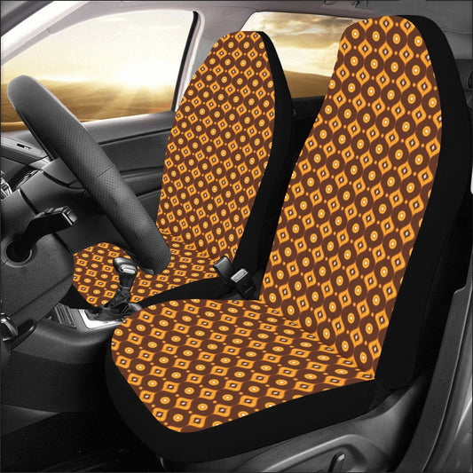 Groovy Car Seat Covers for Vehicle 2 pc, Vintage Retro Geometric 70s Brown Cute Front Car SUV Vans Gift Her Women Truck Protector Accessory