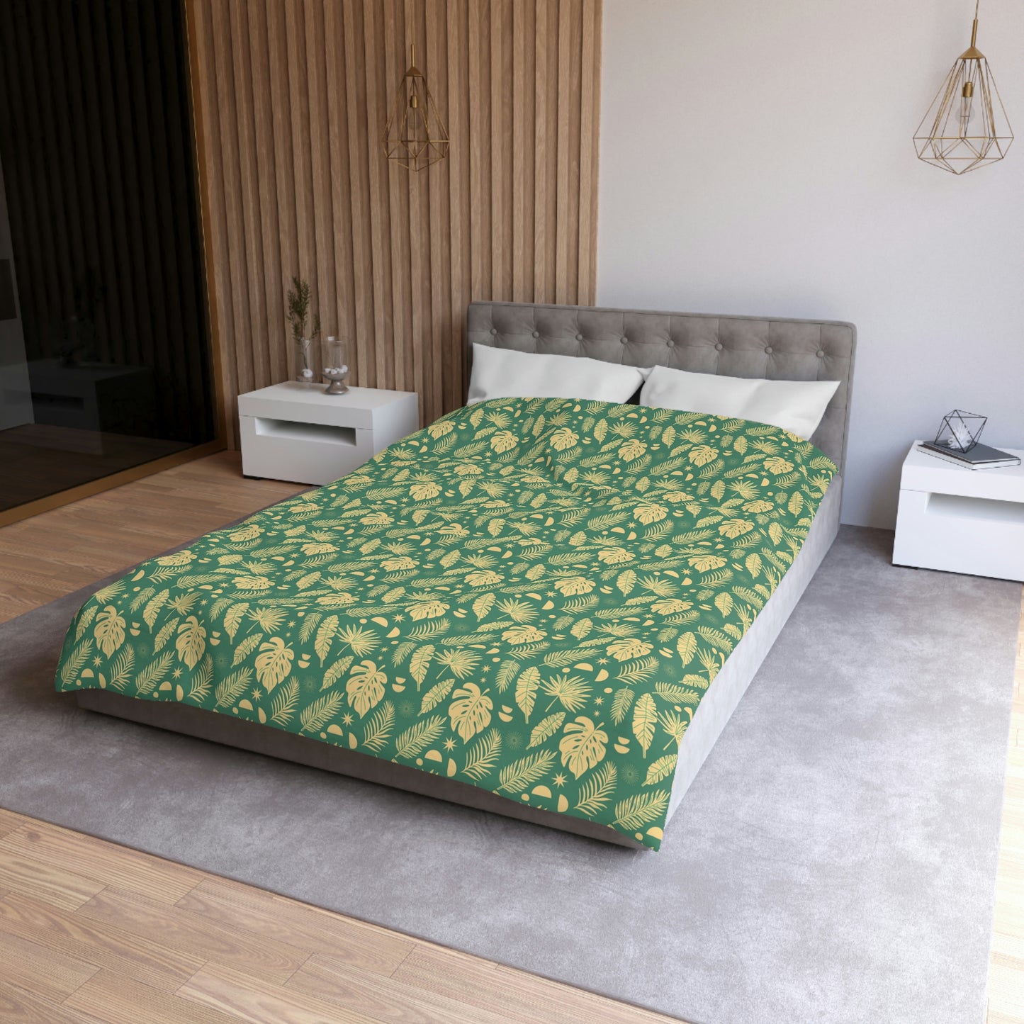 Palm Tree Duvet Cover, Green Tropical Bedding Queen King Full Twin XL Microfiber Unique Designer Bed Quilt Bedroom Decor
