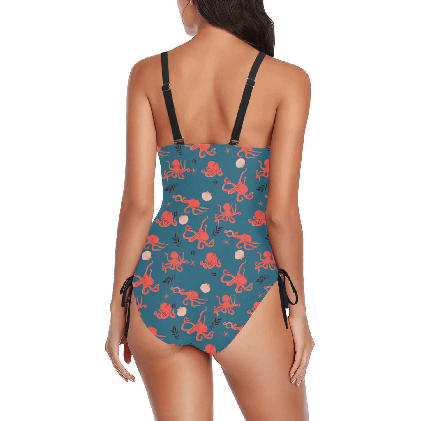 Octopus One Piece Swimsuit for Women, Beach Ocean Sea Cute Designer Swim Swimming Bathing Suits Body Swimwear