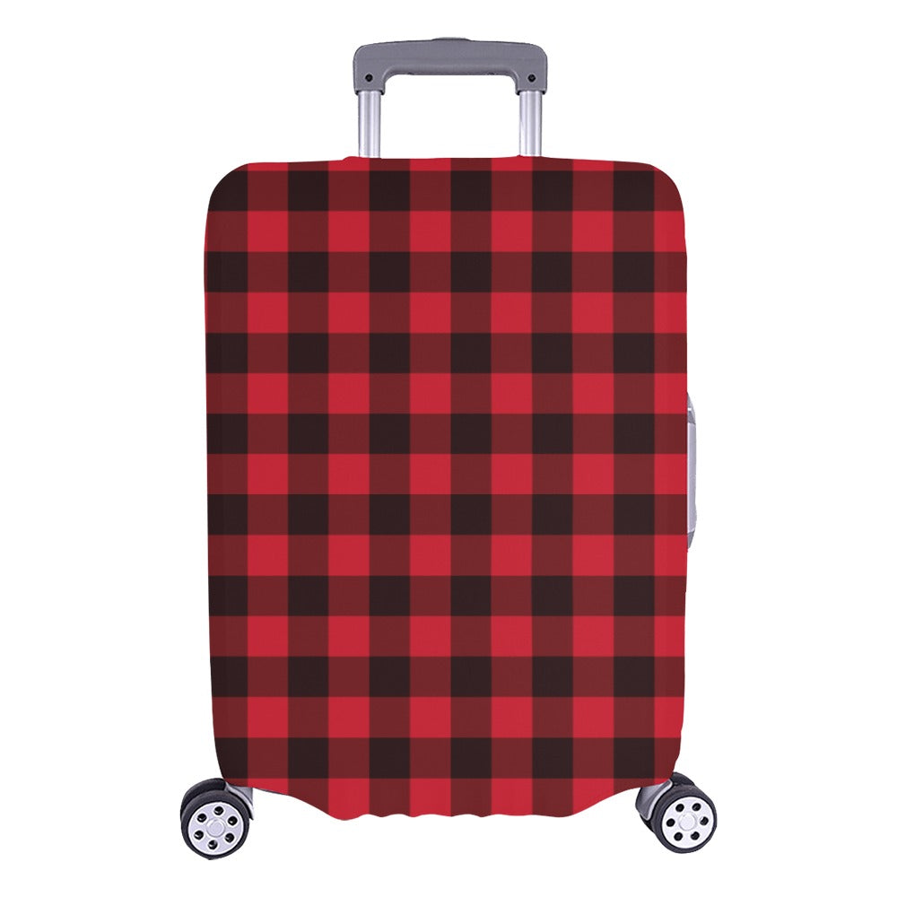 Red Buffalo Plaid Luggage Cover, Black Checkered Check Suitcase Protector Hard Carry On Bag Washable Wrap Large Small Travel Aesthetic Gift Starcove Fashion