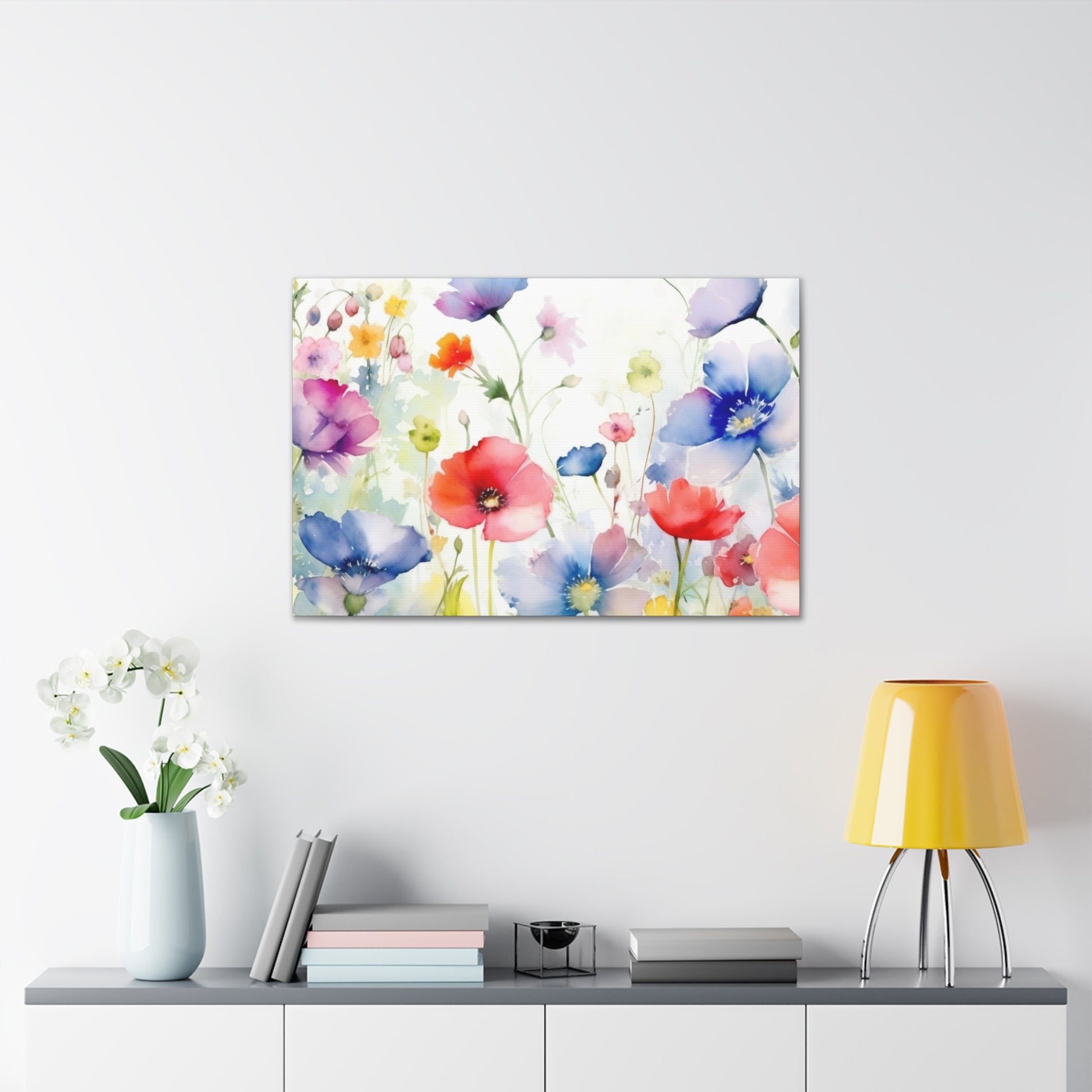 Wildflowers Canvas Gallery Wrap, Watercolor Floral Wall Art Print Decor Small Large Hanging Modern Landscape Living Room Starcove Fashion