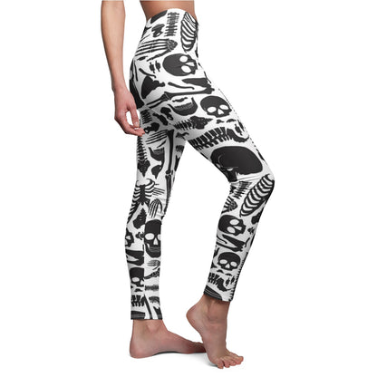 Skeleton Halloween Leggings, Black White Skull Human Bones Anatomy Goth Yoga Pants, Women's Casual Skinny Leggings Starcove Fashion