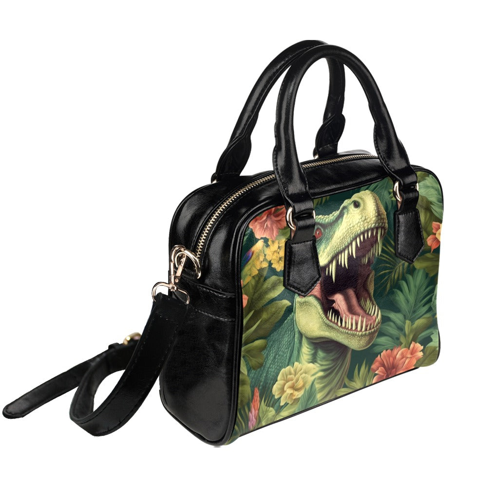 Dinosaur Purse, Dino T-rex Tropical Pattern Cute Small Shoulder Zip Bag Vegan Leather Women Ladies Designer Handbag Crossbody Starcove Fashion