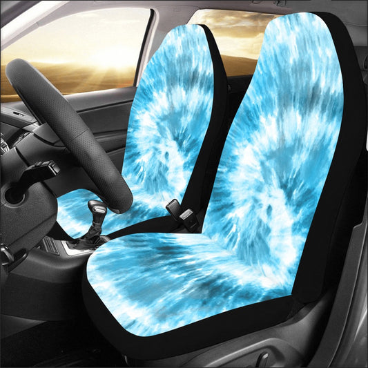 Blue Tie Dye Car Seat Covers 2 pc, Aqua Spiral Swirl Pattern Front Seat Covers, Hippie Car SUV Seat Universal Fit Protector Accessory Starcove Fashion
