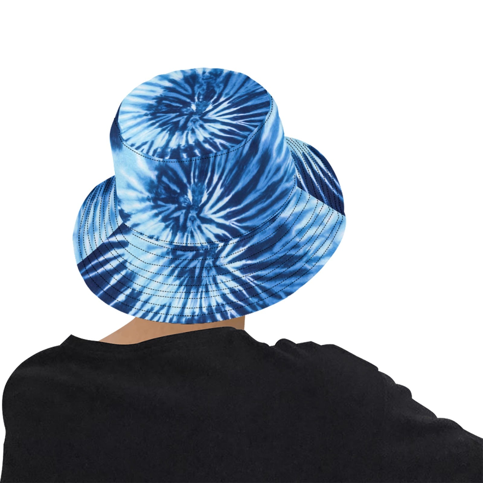 Blue Tie Dye Bucket Hat, Retro Vintage Summer Festival Cute Women Men Designer Beach Sun Shade Y2K Cotton Twill Starcove Fashion
