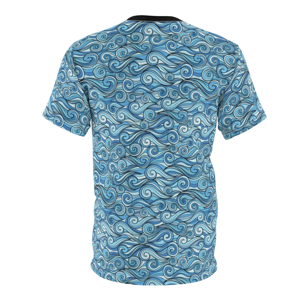 Groovy Waves Men Tshirt, Blue Funky Ocean Sea Beach Designer Rave Festival Graphic Aesthetic Fashion Crewneck Tee Gift Shirt Starcove Fashion