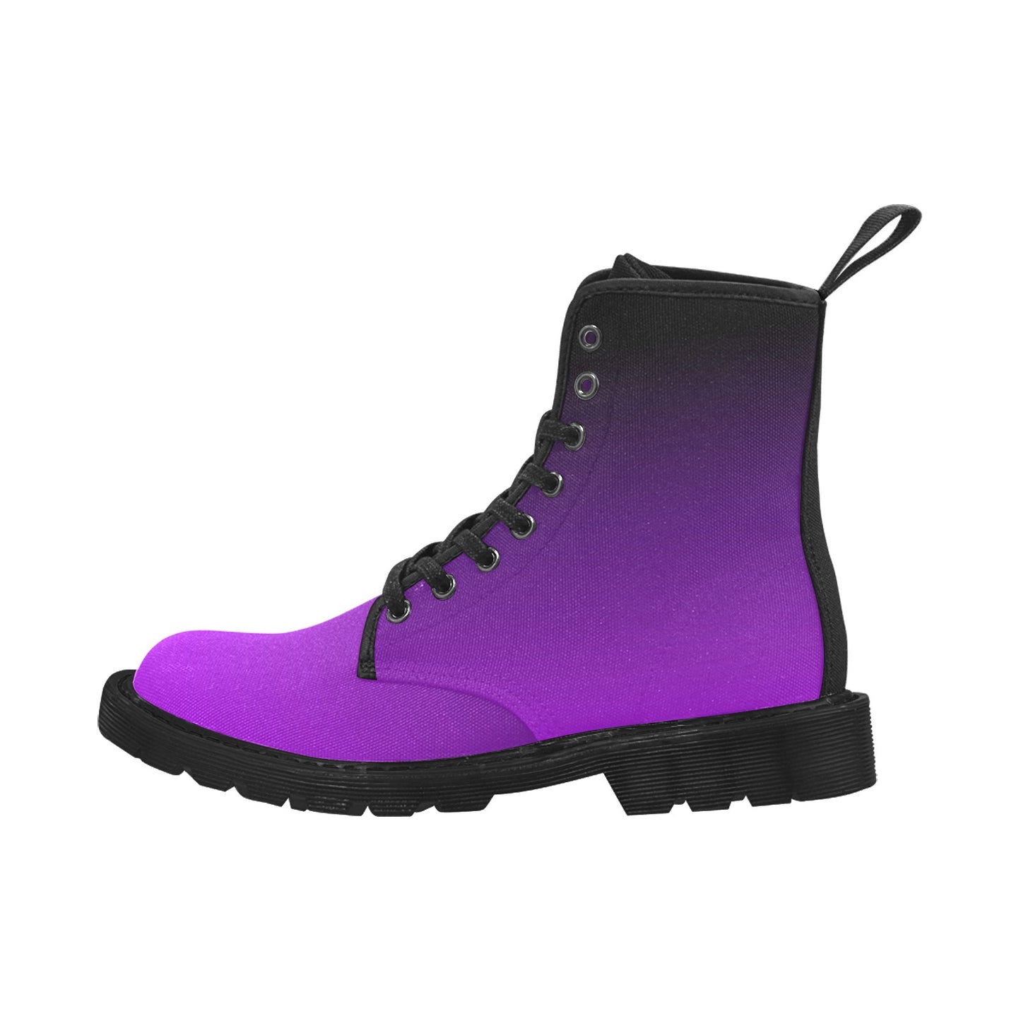 Purple Black Ombre Women's Boots, Gradient Dip Dye Vegan Canvas Lace Up Shoes Print Army Ankle Combat Winter Casual Custom Gift Starcove Fashion