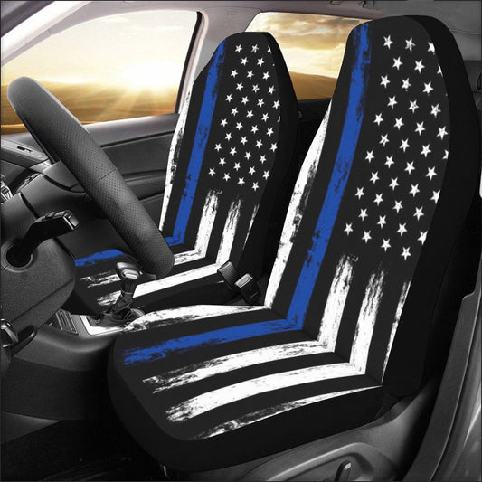 USA America Flag Car Seat Covers 2 pc, US Police Red White Blue Line Patriotic American Front Auto Car SUV Protector Accessory Decoration Starcove Fashion