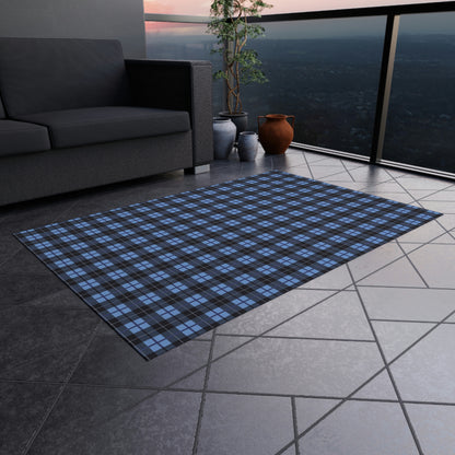 Blue Plaid Outdoor Area Rug, Check Waterproof Carpet Home Floor Decor Large 2x3 4x6 3x5 5x7 9x10 Patio Small Large Camping Mat
