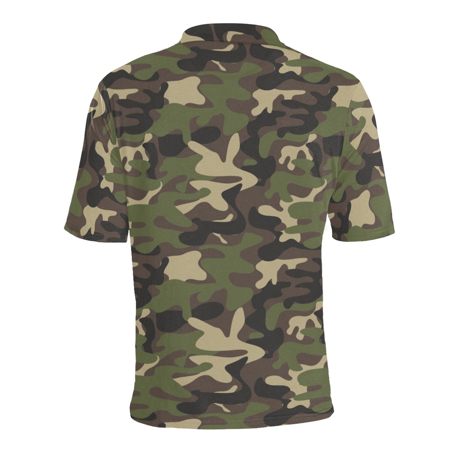 Camouflage Men Polo Collared Shirt, Camo Green Army Pattern Casual Summer Buttoned Down Up Shirt Short Sleeve Sports Golf Tee