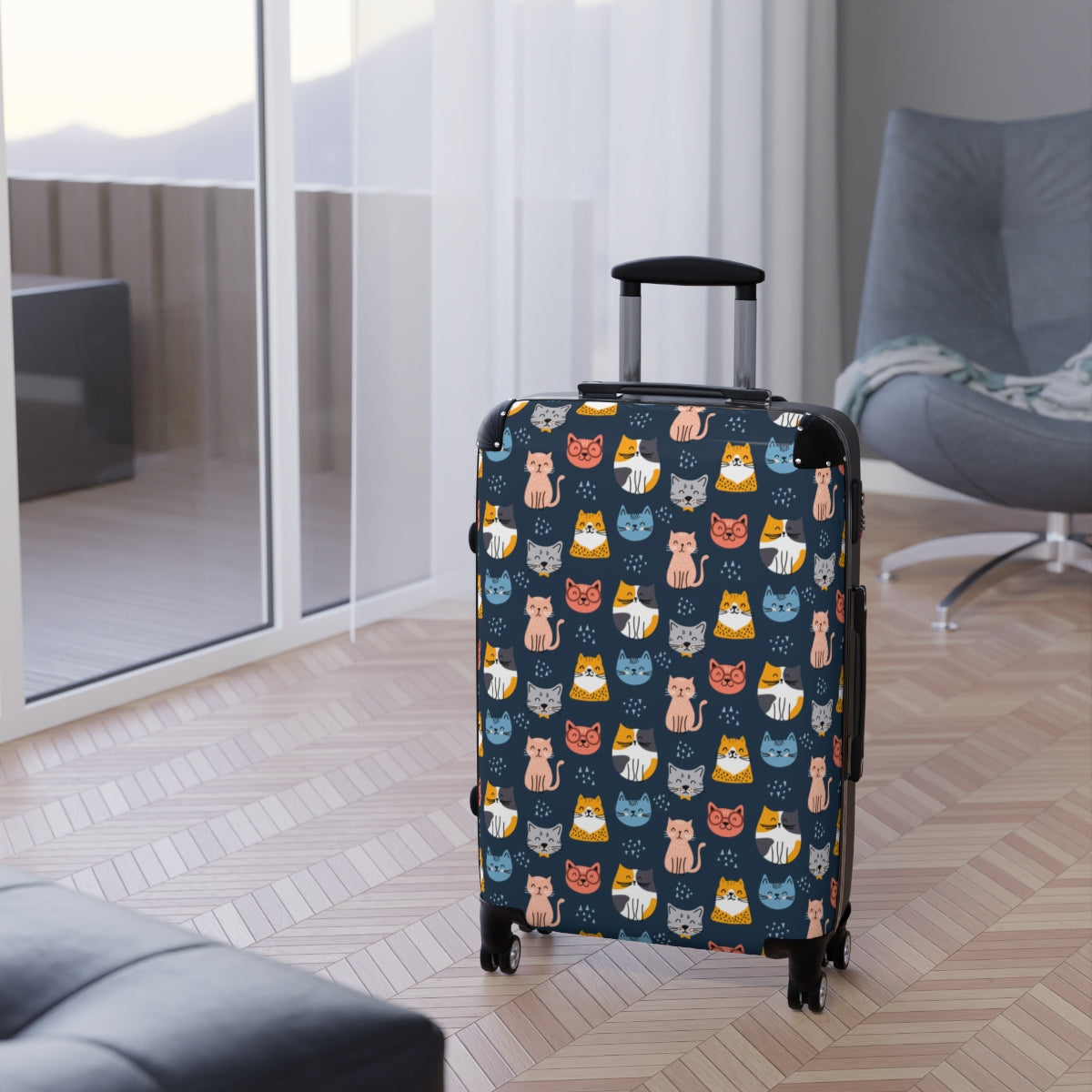 Cute Cat Cabin Suitcase Luggage, Carry On Travel Bag Rolling Spinner with Lock Decorative Small Large Hardcase Designer Starcove Fashion